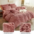 thumbnail image 4 of LIFEREVO 3 Pieces Luxury Plush Shaggy Faux Fur Duvet Cover Set Furry Bedding Set(1 Fluffy Fuzzy Comforter Cover + 2 Pompoms Fringe Quilted Pillow Shams), Zipper Closure, Queen Size, Old Pink, 4 of 7
