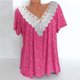 thumbnail image 1 of Puntoco 2024, tops a la moda de verano para mujer, camisas informales a la moda con estampado, tops de manga corta, blusa con costuras de encaje y cuello en V, 1 of 1