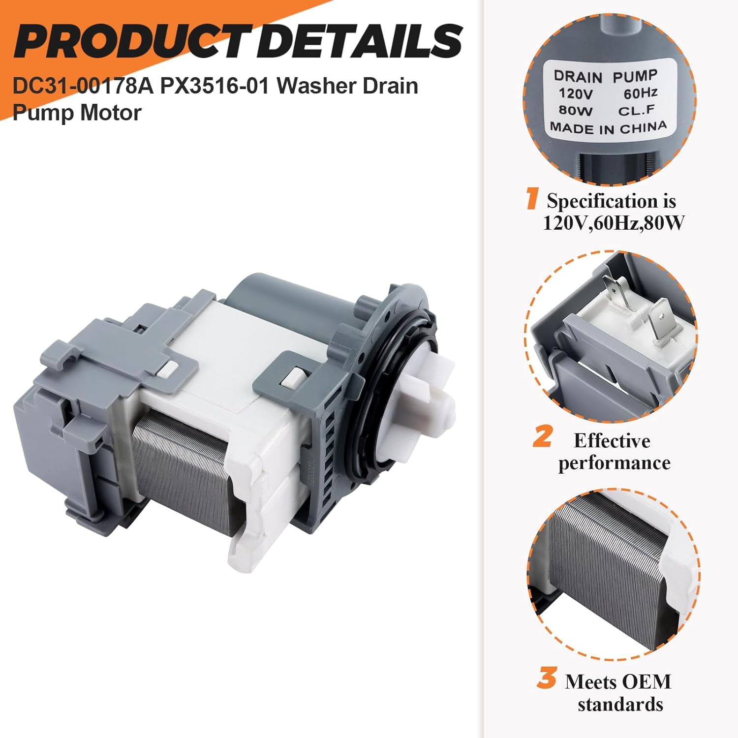 DC31-00178A DC31-00187A PX3516-01 Washer Drain Pump for SAMSUNG Washing Machine-Replaces DC31-00178D B35-3a