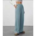 thumbnail image 5 of Women'S Wide Leg Ribbed Knit Pants Drawstring Waist Low Rise Casual Long Trousers L, 5 of 9
