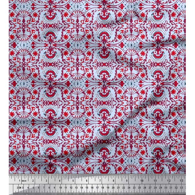 Soimoi Rayon Fabric Damask Ethnic Print Sewing Fabric Yard 56 Inch Wide