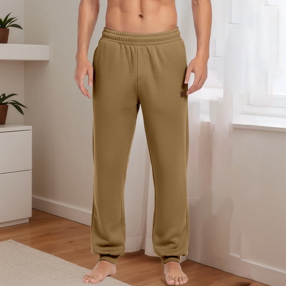 Mens Sweatpants Trendy Open Bottom Joggers Pants With Drawstring Casual Pull On Sport Trousers With Pocket Brown L