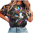 thumbnail image 3 of Staron Women's Easter Printed T-Shirt Short Sleeve Round Neck Pullover Casual Fashion Top, Black S, 3 of 5