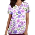 thumbnail image 2 of Hfnxid Women’s Scrub Tops Stretch V-Neck Scrubs Top Soft Lightweight Work Shirt Fashion Printed Nursing Uniform Shirt Purple S, 2 of 5