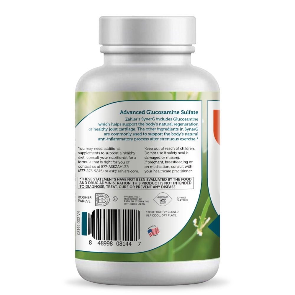 Zahler SynerG Glucosamine & MSM Dietary Supplement, 120 Capsules, All-Natural Formula, Made in USA, GMP Certified
