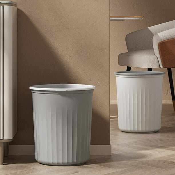 Bote de basura de plástico | Cubo de basura delgado sin tapa para cocina, baño, dormitorio, oficina | El anillo de prensa sostiene la bolsa | Diseño moderno que ahorra espacio | Blanco o gris | 9,25
