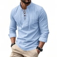 thumbnail image 4 of Men Fall Blouse Mineart Men Solid Stand Collar Linen Shirts Long Sleeve Lightweight Beach Pullover Tops Casual Breathable Loose Henley Shirts for All Season, 4 of 6
