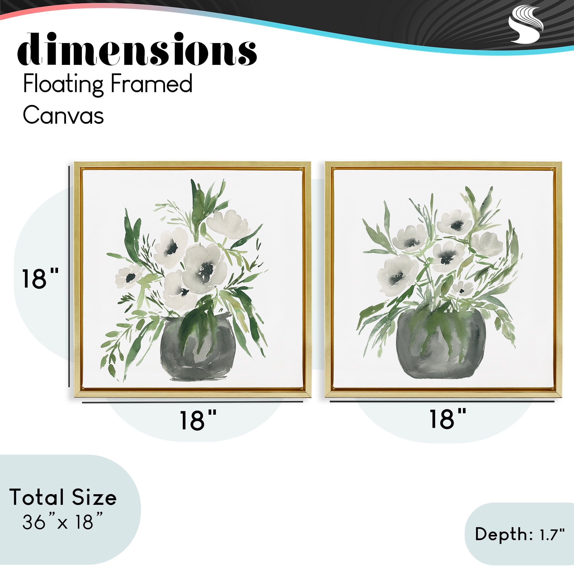 Stupell Industries White Anemone Vases 2 Piece Gold Framed Floater Canvas Set, design by Lucille Price