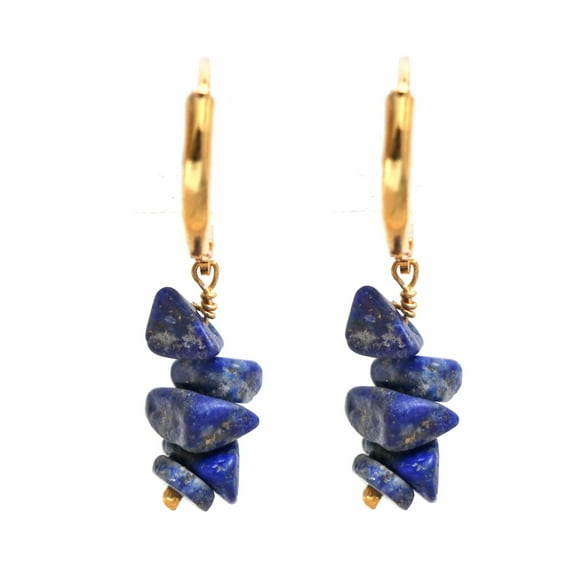 Gempires Lapis Lazuli 14k Gold Plated Leverback Hoop Earring, Handmade Gemstones Earring for Women