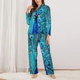 thumbnail image 2 of KLL Beautiful Blue Peacock Print Women's Long Sleeve Pajamas with Pants Sleepwear Loungewear 2 Set-Medium, 2 of 7