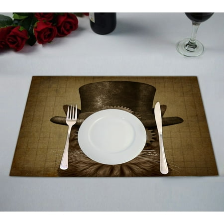 

ECZJNT Steampunk Steam Punk Cat Placemat Table Mat Cup Mat 12x18 inch Set of 2