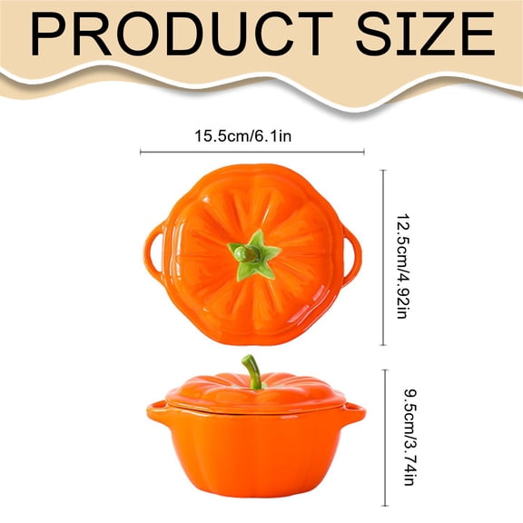 Kitchkin Ceramic Pumpkin Bowl With Lid Dessert Serving Dish For Fall Thanksgiving Halloween Table Decor
