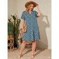 thumbnail image 2 of SHOWMALL Women's Plus Casual Dresses V Neck Short Beach Summer Sundress with Pockets ​Navy Blue Vertical Floral 3X, 2 of 9