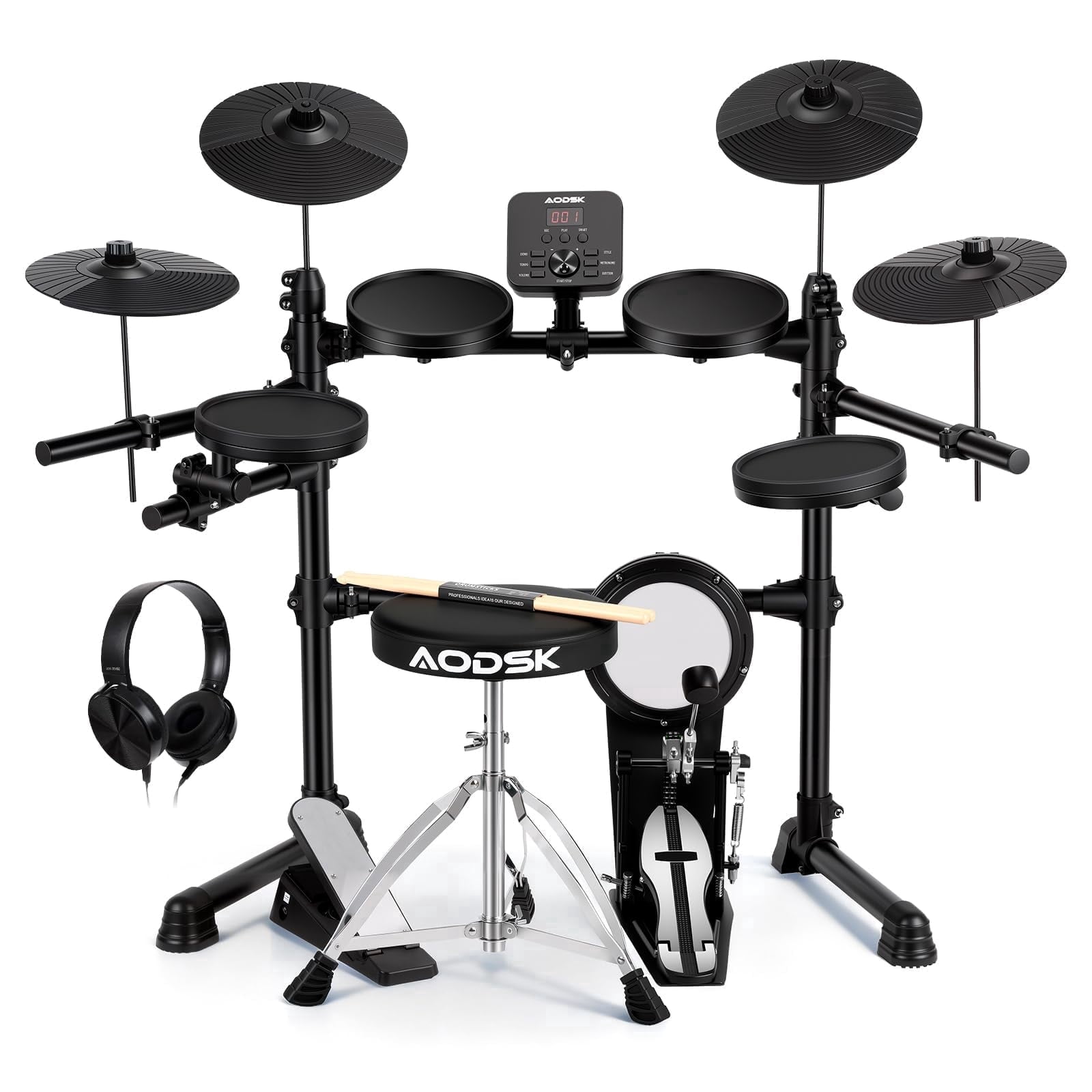 AODSK Electronic Drum Set for Adult & Teen Beginners, 241 Sounds, Throne, Sticks and Headphones, Compact Kit