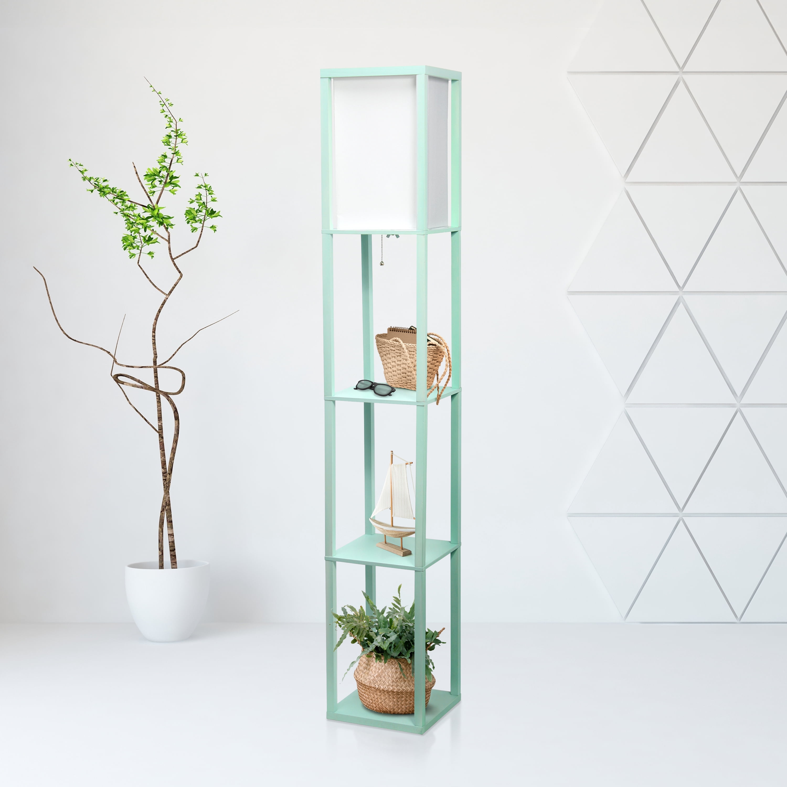 Creekwood Home 62.5" Contemporary 3-Tier Storage and Display Floor Lamp w/ LED Bulb, Aqua