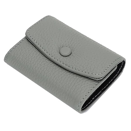 Card Case Genuine Leather Small Short Button Credit Card Wallet Holder Organizer Storage for Women.