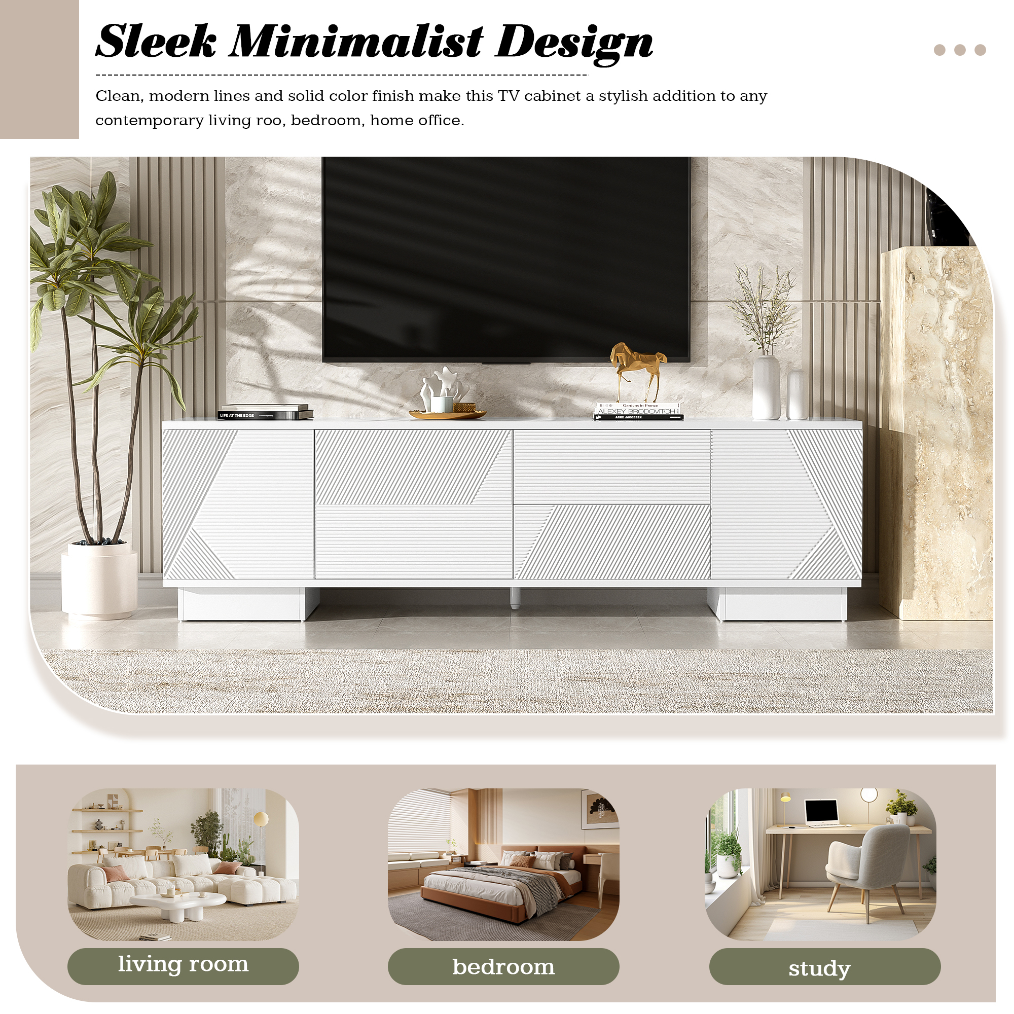 Euroco 70.8'' Modern TV Stand for TVs up to 75 Inches, Entertainment Center with Storage Cabinets, 4 Drawers and a Metal Center Leg, Minimalist Modern Media TV Console Table