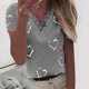 thumbnail image 2 of Gibobby Camisa&nbsp;Vaquera Impresión T Camisa V Manga de cuello Pullover Blouse Short Women Lace Patchwork Hearts Women's Blouse（Gris， XL), 2 of 4