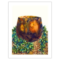 Island Heirlooms - Hawaiian Koa Wood Bowl Lauhala Mat Ti Leaf Lei - From an Original Hawaii Watercolor Painting by Peggy Chun - Bamboo Fine Art 290gsm Paper (Unframed) 17x22in