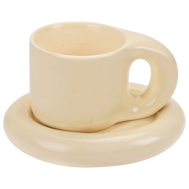 Chubby Taza de café con plato 270ml Chubby Funny Mug con asa 9oz Delicado y lindo juego de taza y platillo Taza de cerámica portátil novedad Taza de café crema mate para regalos Té Bebidas calientes O