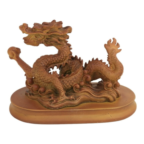 5" Wooden-Like Feng Shui Chinese Imperial Dragon Statue for Year of the Dragon 2024