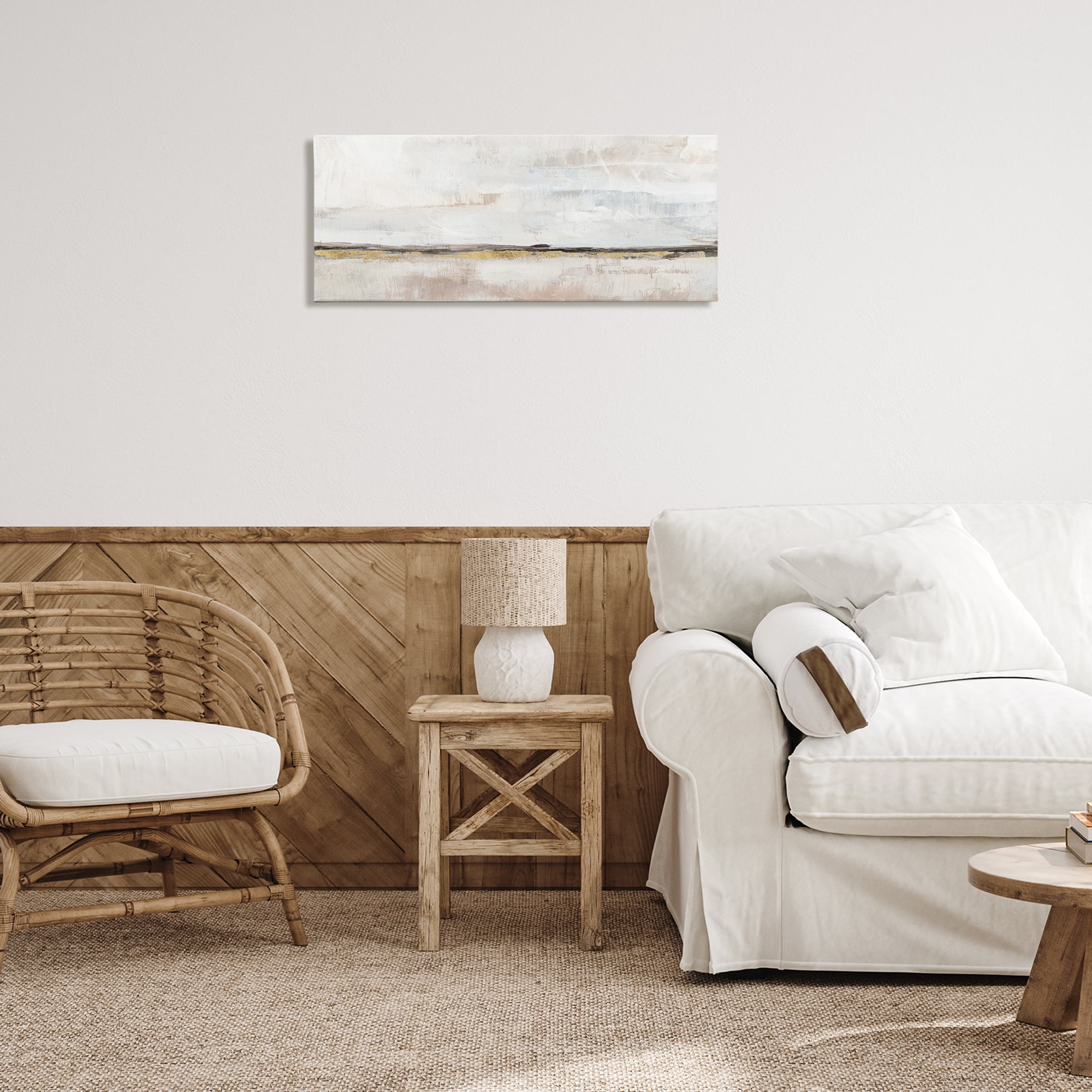 Stupell Industries Neutral Horizon Landscape Abstract Painting Gallery Wrapped Canvas Art Print Wall Art, 30 x 13