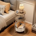 thumbnail image 4 of Small Side Table with Storage Basket, Space Saving Round End Table 3-Tier Bedside Corner Table for Living Room, Bedroom, Garden and More 11.81in Light Oak, 4 of 17