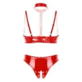 thumbnail image 4 of Conjunto de 2 piezas de lencería sexy de charol con aspecto mojado para mujer, sujetador con copas abiertas y entrepierna abierta, bragas de corte alto, 4 of 5
