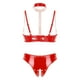 thumbnail image 4 of Conjunto de 2 piezas de lencería sexy de charol con aspecto mojado para mujer, sujetador con copas abiertas y entrepierna abierta, bragas de corte alto, 4 of 5