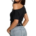 thumbnail image 3 of MOYIKO Womens Off The Shoulder Crop Tops Y2K T Shirts Top Short Sleeve Summer Trendy Fashion Clothes, 3 of 7