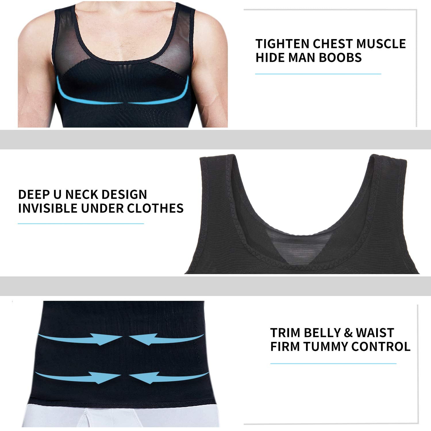 MISS MOLY Compression Shirts for Men to Hide Gynecomastia Moobs Slimming Body Shaper Vest Abs Tank Top Undershirt