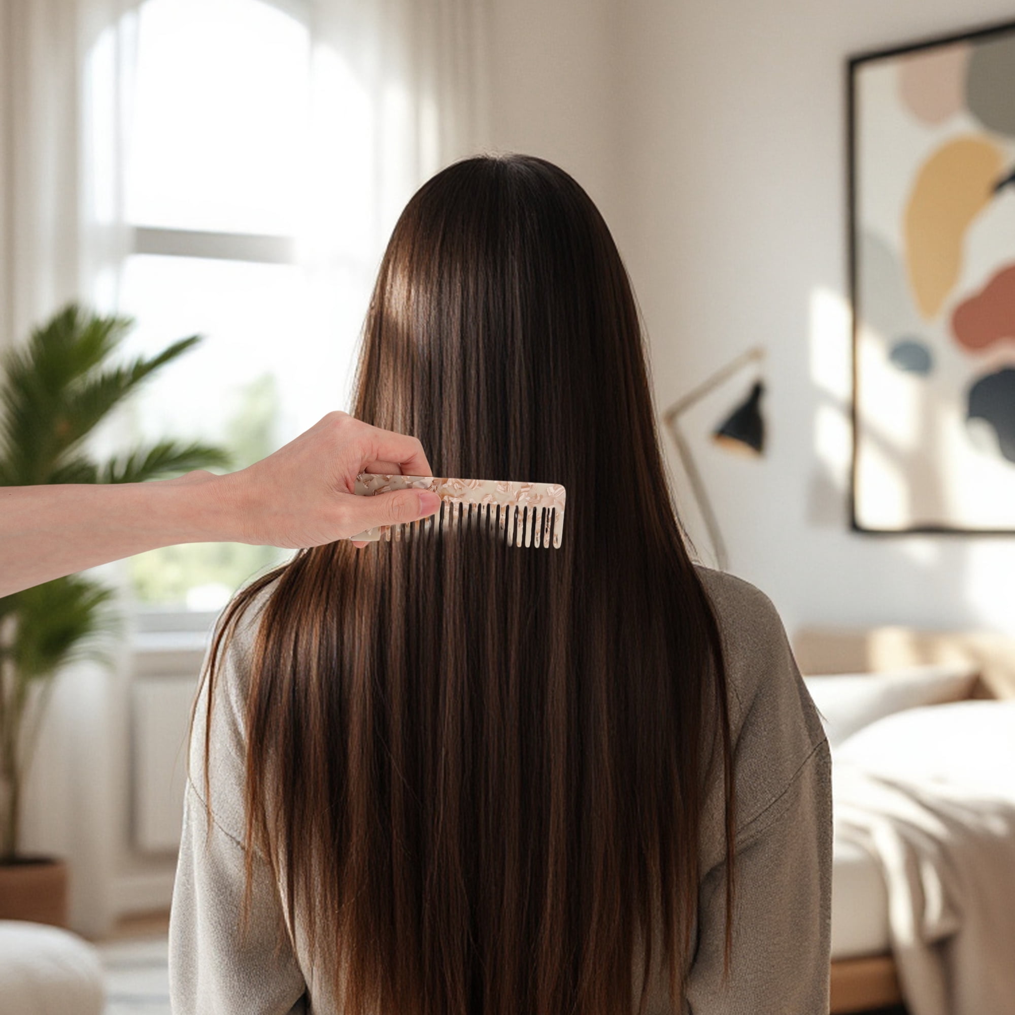 Unique Bargains 1 Pc Exquisite Marble Pattern Hair Comb for All Hair Types Coffee Color
