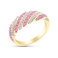 thumbnail image 2 of Round Cut Simulated Pink Sapphire And White Natural Diamond Wedding Band Ring In 14K Yellow Gold Over Sterling Silver (Clarity : I2-I3,Color : I-J, 0.59 Cttw) Ring Size-4, 2 of 3