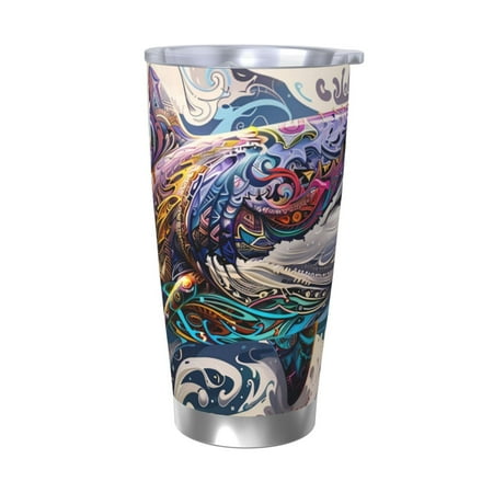 

Cauagu Psychedelic Shark Artwork Pattern 20oz Tumbler Stainless Steel Vacuum Insulated Tumbler with Lid Insulated Coffee Mug Thermal Cup with Splash Proof Sliding Lid-Without Straw