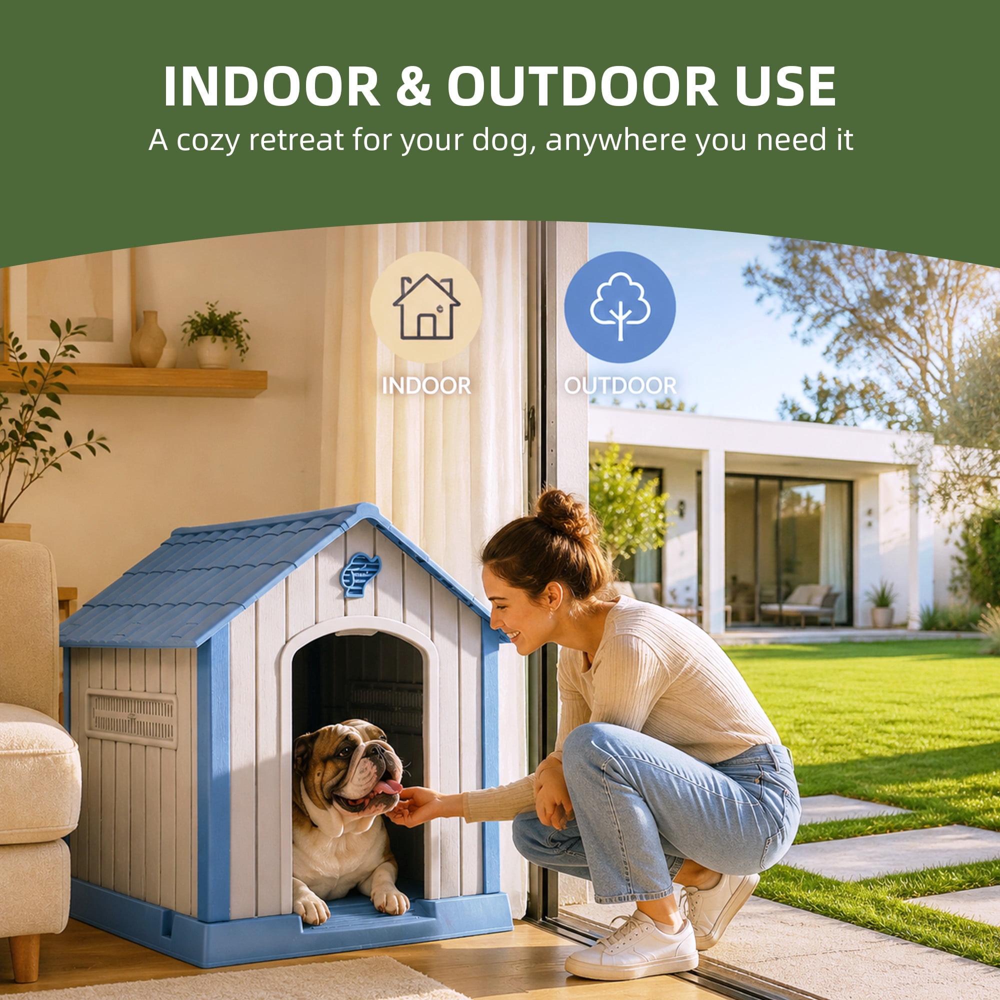 Dextrus Plastic Dog House Outdoor Indoor for Small Medium Large Dogs,Weatherproof Dog Houses with Elevated Floor and Air Vents,Durable Ventilate,29''L*30''W*32''H, Blue