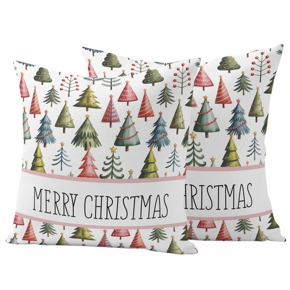 Christmas Outdoor Waterproof Pillow Covers, Winter Watercolor Xmas Pine Trees Decorative Square Throw Pillowcase Sofa Cushion Sham for Patio/Couch/Chair, 26"x26" 2 Pack