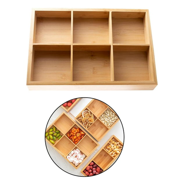 Bandeja de Servir de Y Nuez de con Organizador de Compartimiento, Rectángulo Cuadrado en Sección de Almacenamiento de Alimentos de Los 22x33CM BLESIY Bandeja de madera para servir