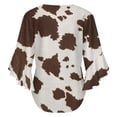 thumbnail image 6 of Brown Cowhide Leather Women's V-Neck Blouse With 3/4 Ruffled Bell Sleeves Casual Top Ladies Blouses, 6 of 7