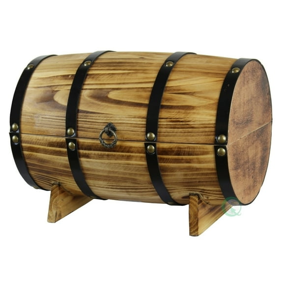 Vintiquewise QI003066 Wooden Barrel Treasure Chest