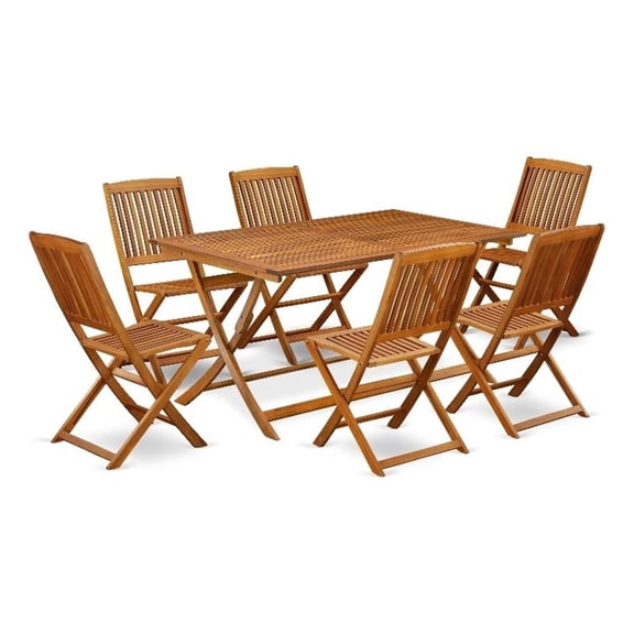 Pemberly Row Wooden Folding Table with 6 Arms Less Chairs in Natural Oil Finish