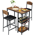 thumbnail image 1 of Modern Bar Table and Chairs Set for 2, Counter Height Dining Furniture with PU Upholstered Stools, Backrest & Footrest – Gray / Retro Color, 2-Pack / 4-Pack / 1+2 Set Options, 1 of 6