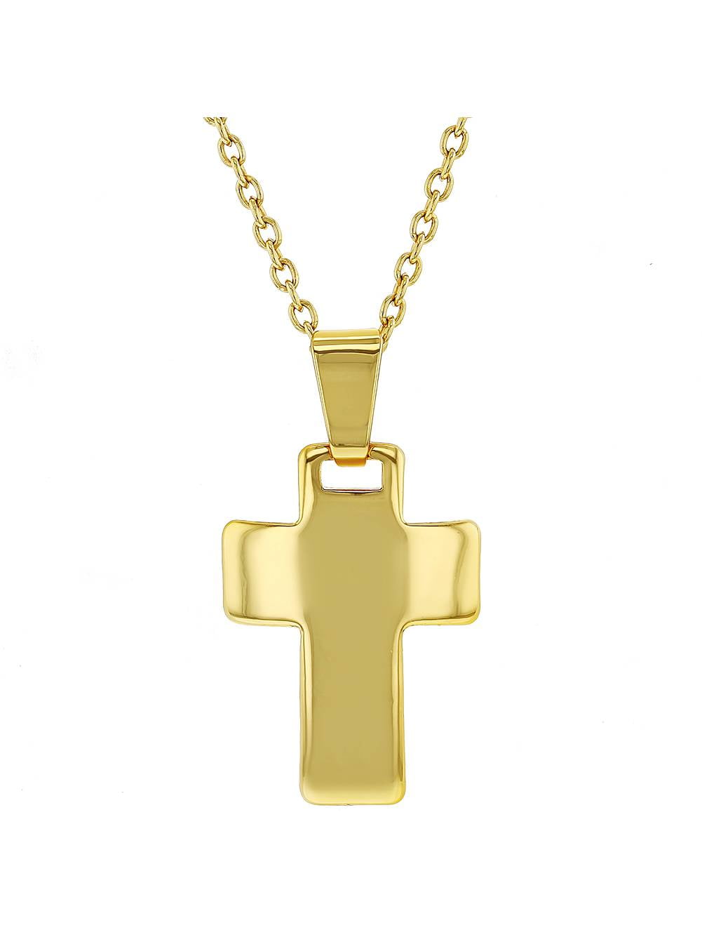 18k Gold Plated Plain Small Pendant Cross Necklace for Kids 16"