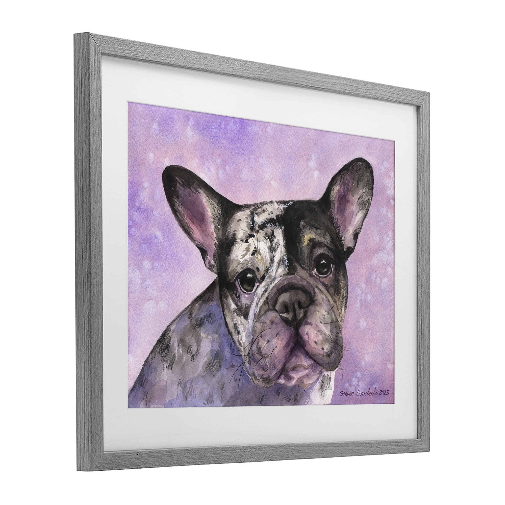 Stupell Industries Harlequin French Bulldog Gray Framed Print Under Glass, design by George Dyachenko