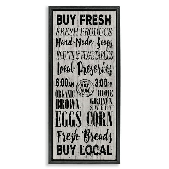 Stupell Industries Buy Farm Fresh Typography Painting Black Floater Framed Canvas Art Print Wall Art, 11 x 25
