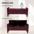 thumbnail image 2 of Storage Ottoman Bench, Velvet Upholstered Footstool for Bedroom and Living Room, Frosted Flannel Seat with Storage, Wooden Legs & Metal Rivets, Purple, 2 of 14