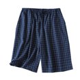 thumbnail image 3 of CFLVAEK Cotton Shorts for Women with Pockets Plus Size High Waisted Pajama Shorts Loose Fit Wide Leg Sleep Shorts Trendy Checked Shorts Navy L, 3 of 4