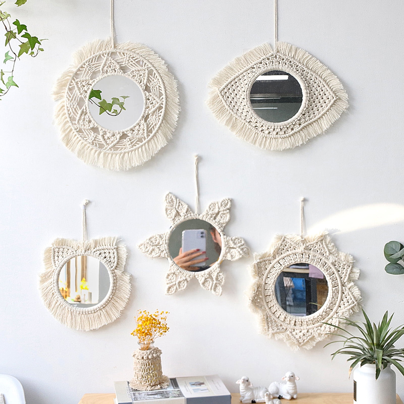 Ruanlalo Hanging Mirror,Wall Mirror Round Aesthetic with Tassels Home