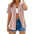 thumbnail image 2 of Summer Saving Clearance Womens Tshirts, Xunlbb Women's Casual Breasted Cardigan Shirt Short Sleeved(Pink,M), 2 of 7