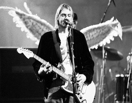 Kurt Cobain Black and White Guitar Textile Poster 