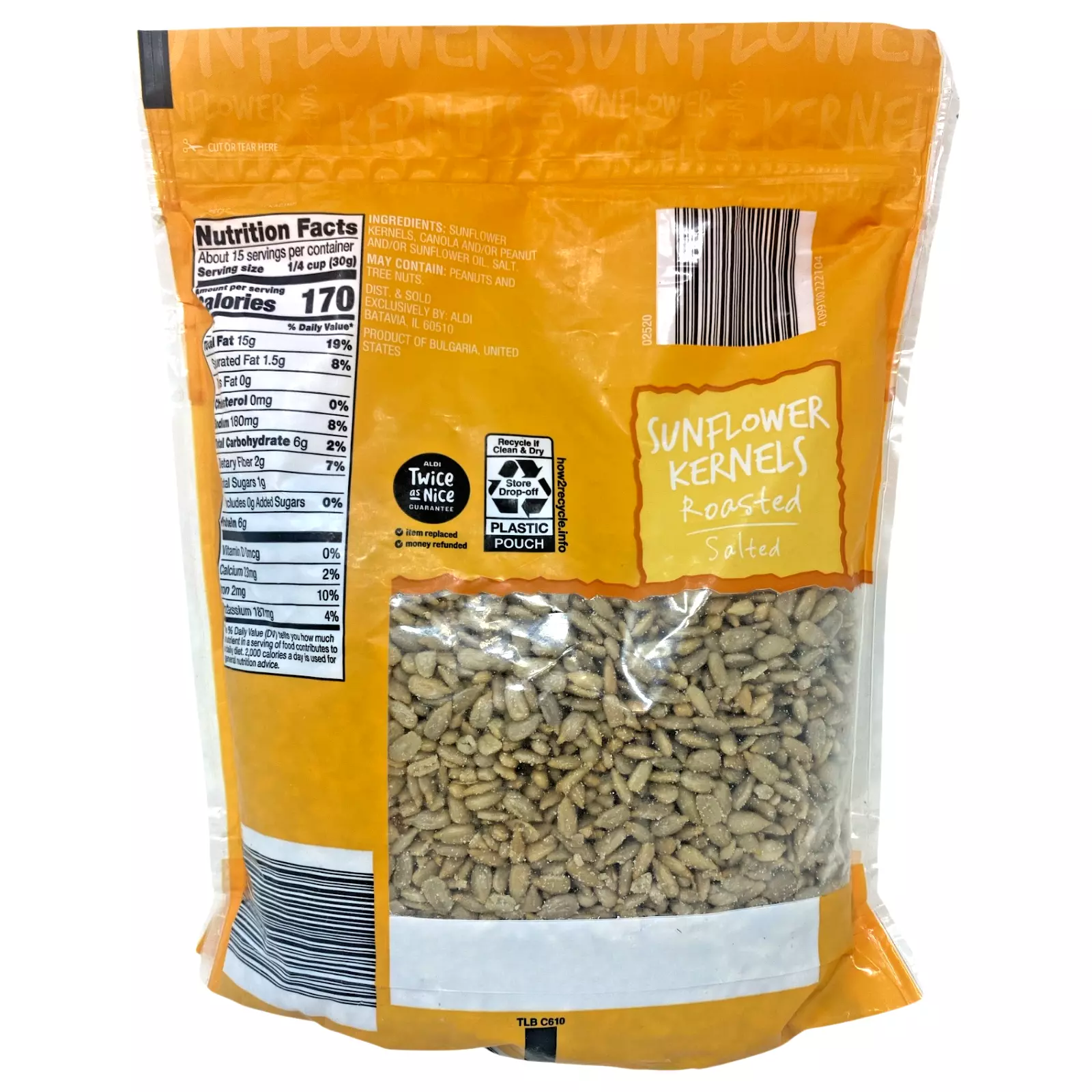 Southern Grove Sunflower Kernels, Roasted & Salted, 16 oz (1 lb) Resealable Bag, Healthy Snack Pack of 3